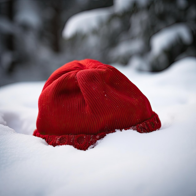 Um vibrante chapéu vermelho de Natal em fundo branco de neve Fotografia