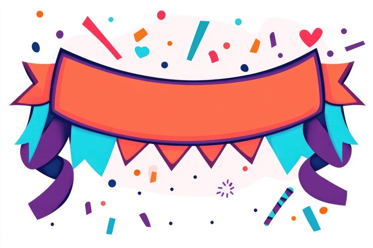 Foto um vibrante e minimalista com uma bandeira de festa streamers e elementos de confete coloridos esta uva