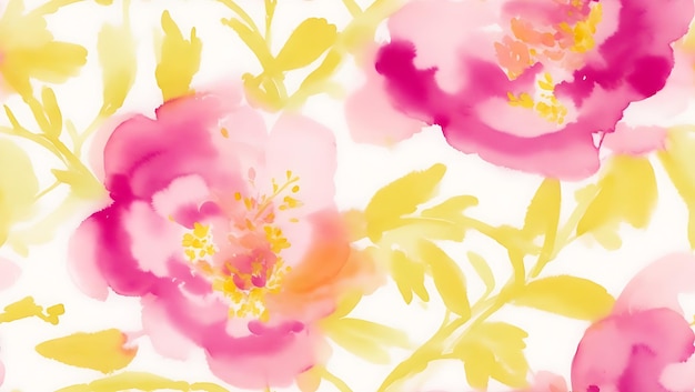 Foto um vibrante padrão floral amarelo e branco em aquarela com pétalas delicadas e padrão intrincado