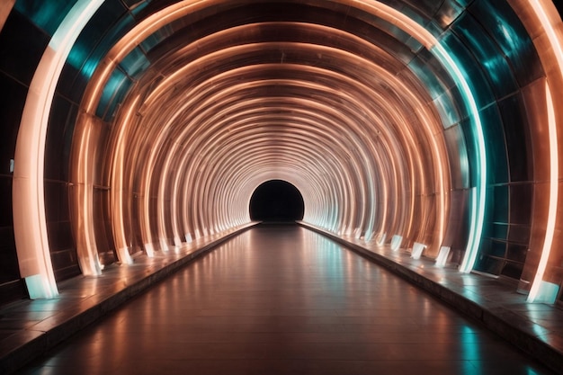 Um vibrante túnel giratório de arcos iluminados criando um fundo abstrato cativante que irradia