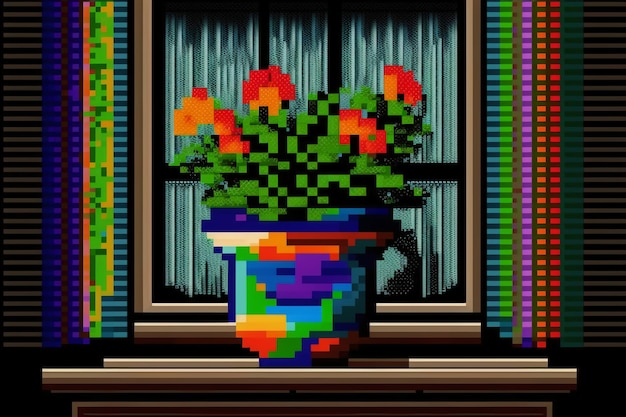 Foto um videogame com um vaso de flores