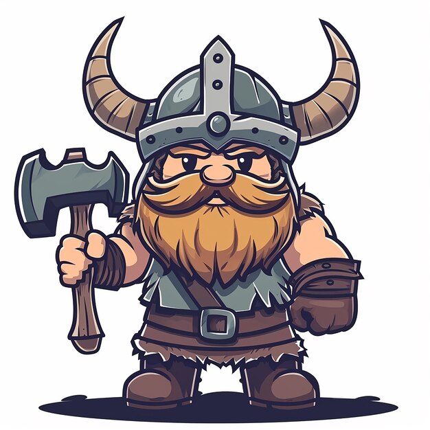 Um viking de desenho animado com barba e martelo.