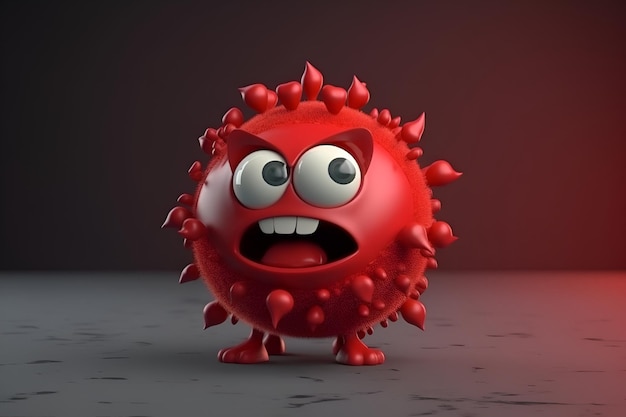 Um vírus vermelho com um grande olho e um grande nariz.