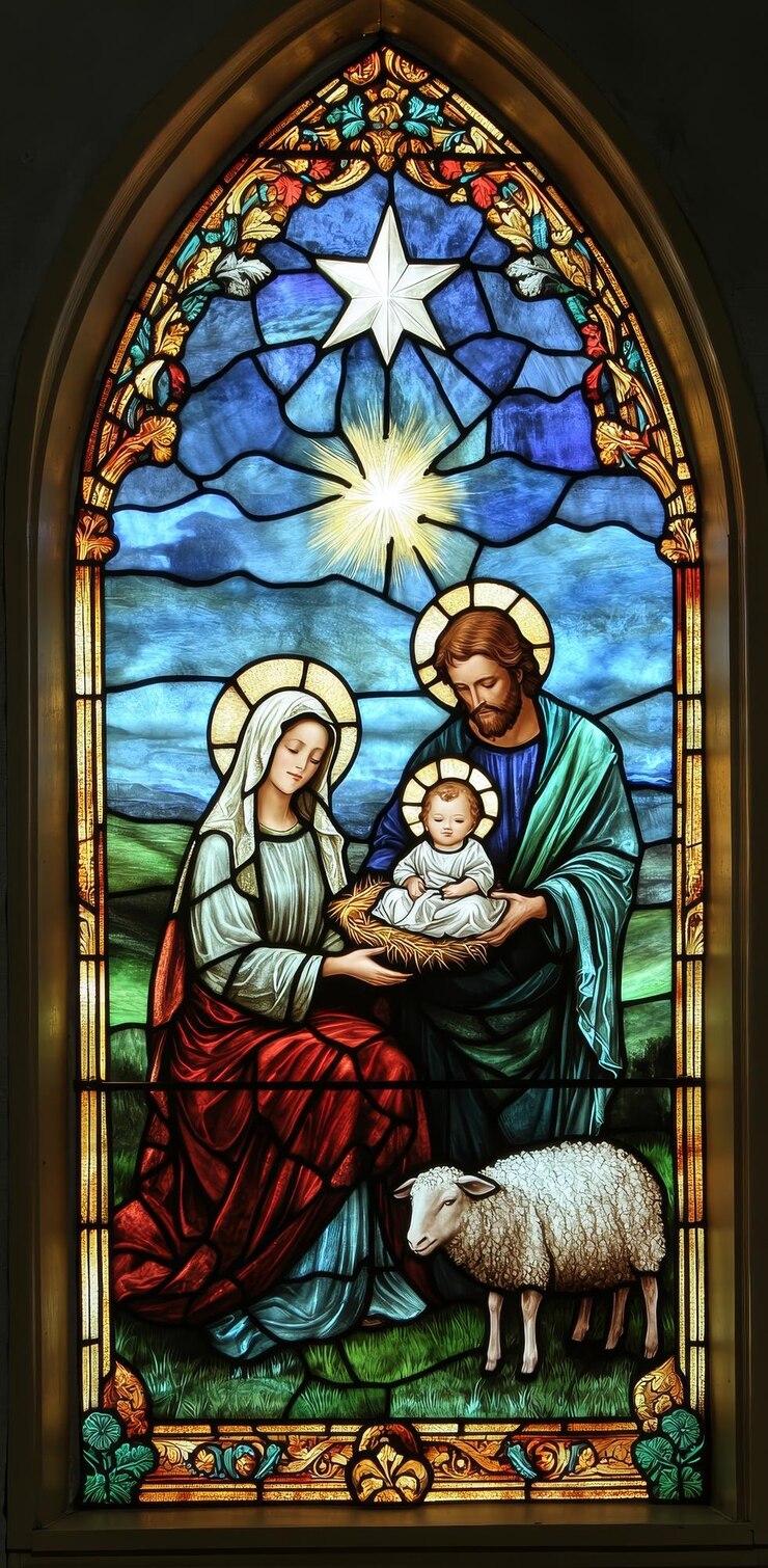 Foto um vitral com as palavras cristo nele