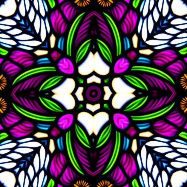 Um vitral com um padrão colorido do número 7.