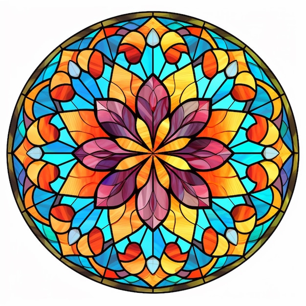 Um vitral redondo com uma flor no centro generativo ai