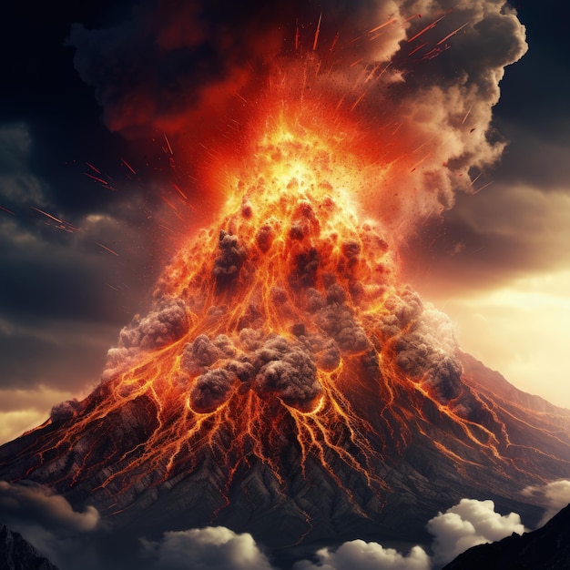 um vulcão em erupção IA geradora de desastres naturais