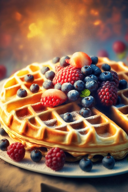 Um waffle com frutas frescas nele