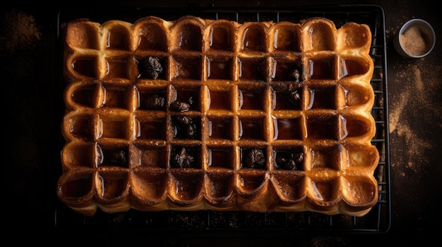 Um waffle com mirtilos e passas