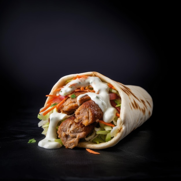 Um wrap com carne e legumes