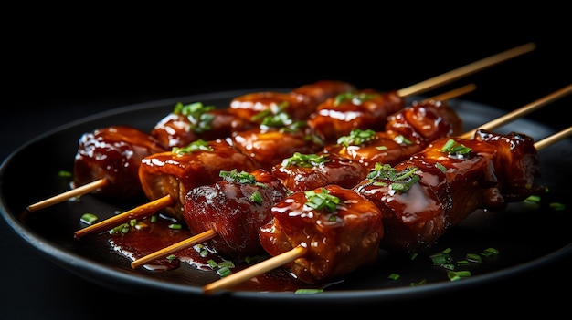 Um Yakitori com fundo desfocado