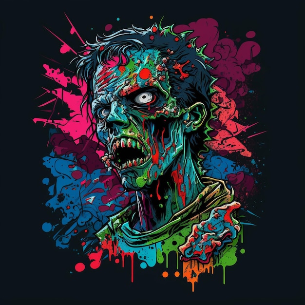 Um zumbi com um fundo verde e azul