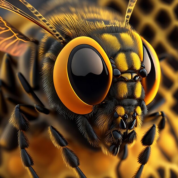 Foto uma abelha com um bico amarelo e asas laranjas