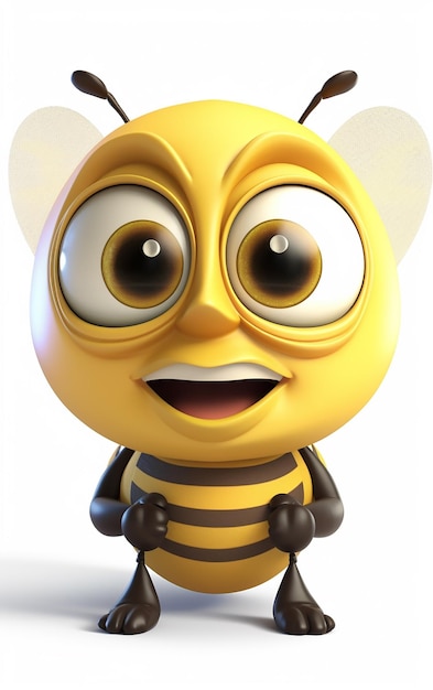 Uma abelha de desenho animado com olhos grandes e olhos grandes está olhando para cima.