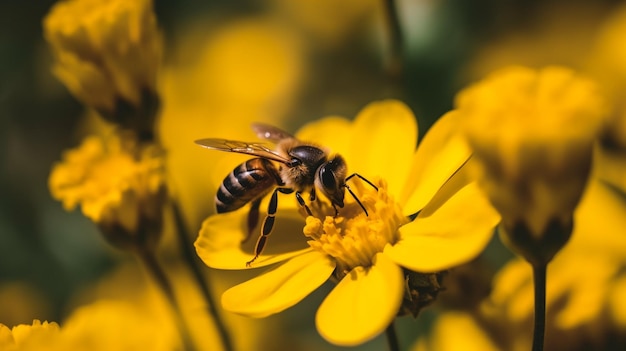 uma abelha em uma flor amarela