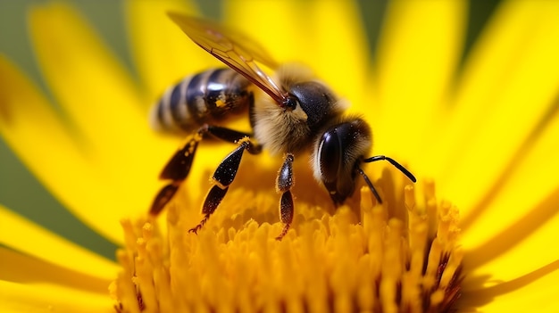 Uma abelha em uma flor com a palavra mel nela