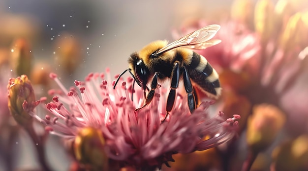 uma abelha em uma flor rosa