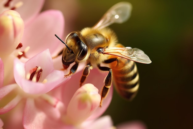 uma abelha em uma flor rosa