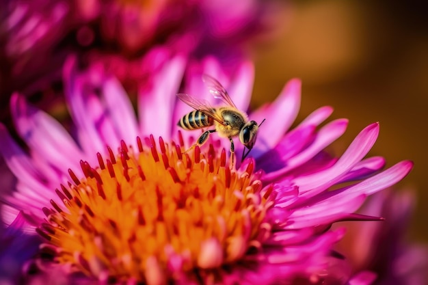 uma abelha em uma flor rosa