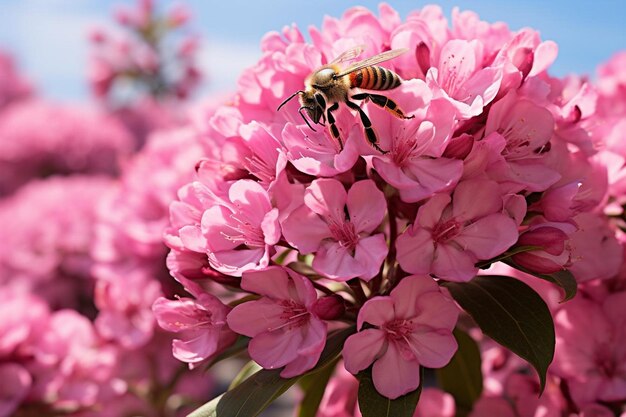 Foto uma abelha está comendo uma flor de uma árvore
