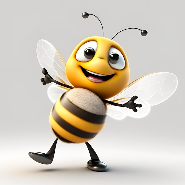 Uma abelha feliz com um grande sorriso no rosto.