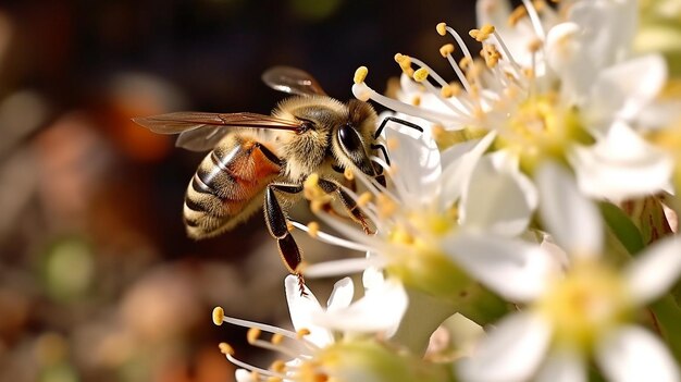 Uma abelha na Bolívia está ocupada polinizando flores enquanto também coleta pólen GENERATE AI