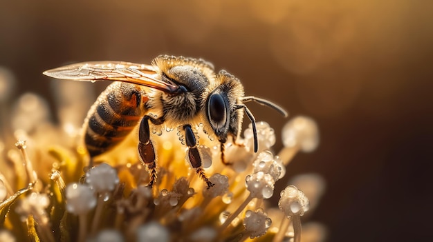Uma abelha na flor amarela coleta pólen Generative AI ilustração