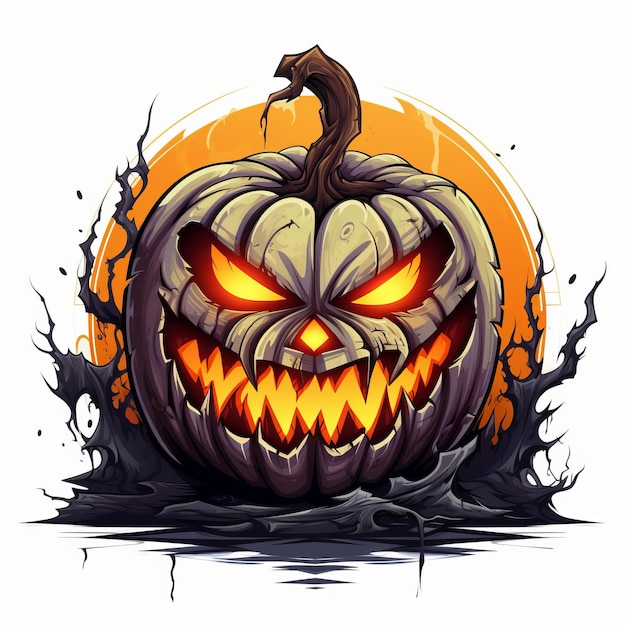 Uma abóbora jack o lantern com olhos brilhantes