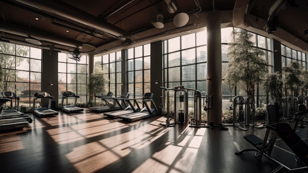Uma academia com uma janela que diz 'gym' on it