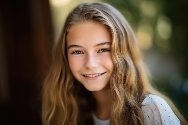 Uma adolescente bonita sorrindo enquanto olha para a câmera criada com IA generativa