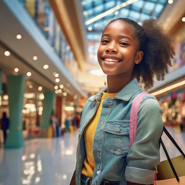 Uma adolescente linda no centro comercial.