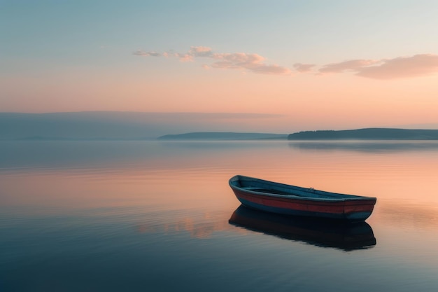 Uma água calma com um barco solitário