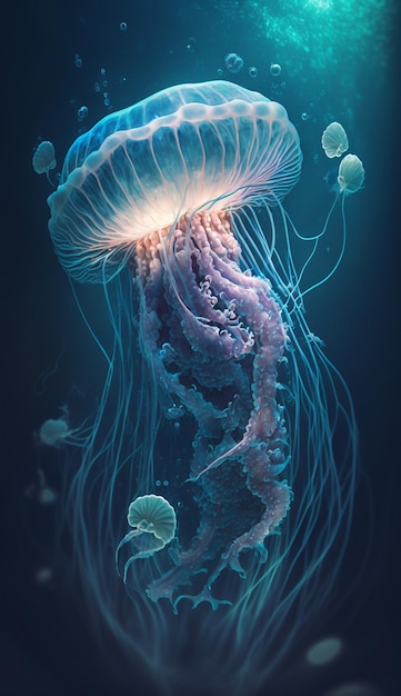 Uma água-viva azul é mostrada nesta ilustração.
