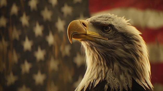 uma águia careca penas contra um pano de fundo de bandeiras americanas ondulantes papel de parede dia da Independência
