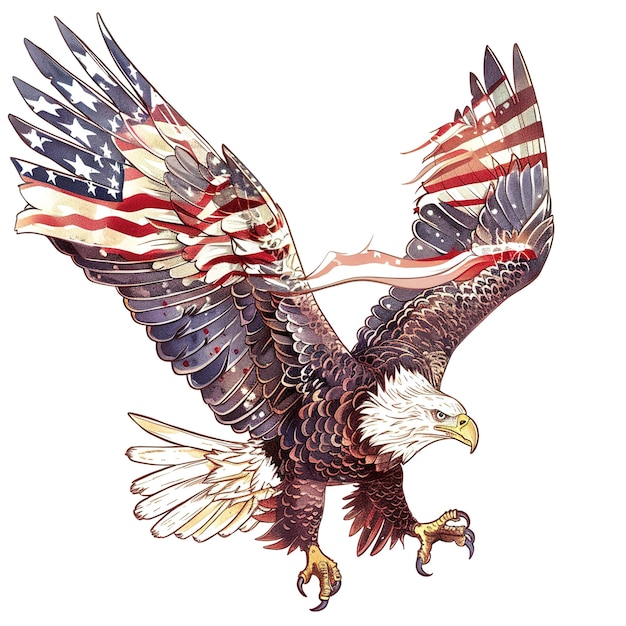 Foto uma águia com a bandeira americana