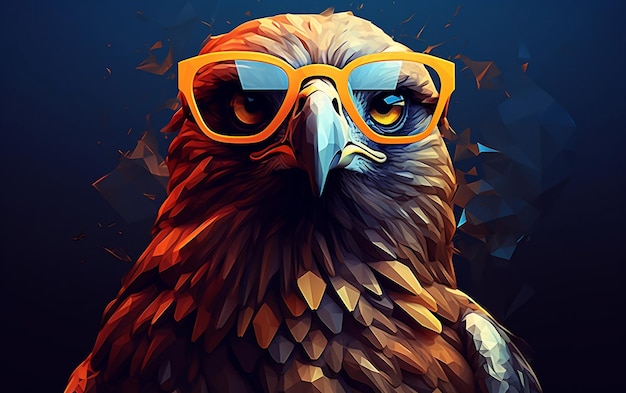 Uma águia vestindo óculos de sol contra um fundo de cor sólida Generative Ai