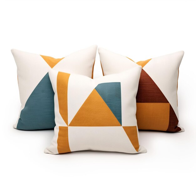 uma almofada branca e laranja com um desenho geométrico