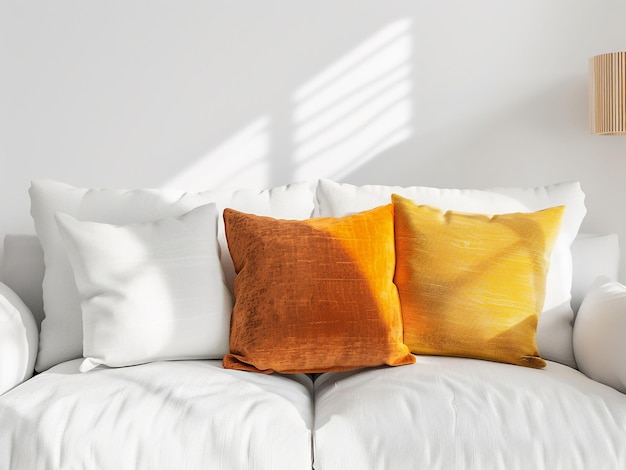 Uma almofada chique em um sofá branco adiciona elegância à sala de estar