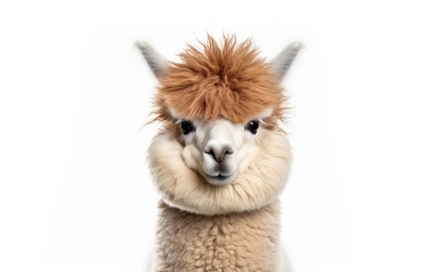 Uma alpaca fofa com uma expressão curiosa isolada em um prado ensolarado