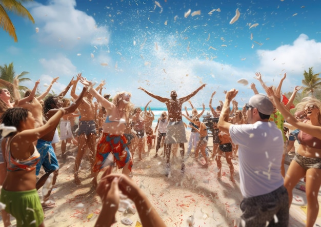 Foto uma animada festa na praia com música e dança