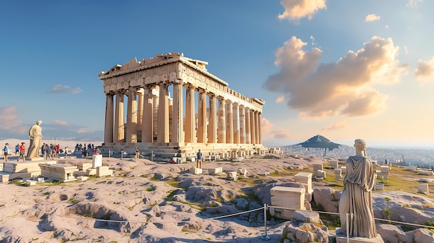 Foto uma antiga ágora grega cheia de filósofos envolvidos em debates animados, cercados por estátuas de mármore requintadamente esculpidas