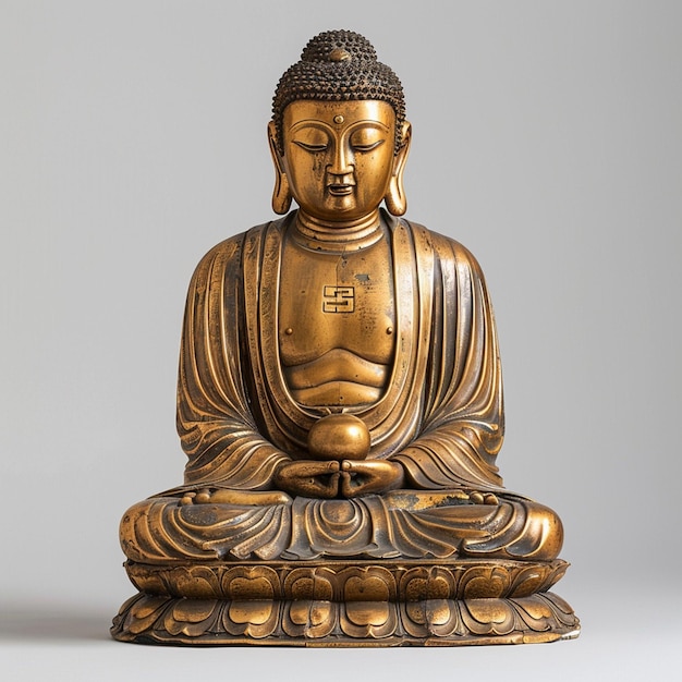 Uma antiga estátua chinesa de bronze dourada de Buda Sakyamuni