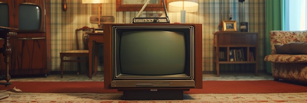 Uma antiga frente de TV retro voltada para o estilo de grãos e nostalgia