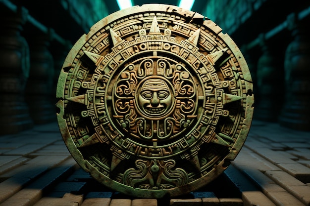 Uma antiga pedra do calendário maia com seu intrincado 00495 01