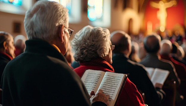 Foto uma apresentação coral tradicional de sexta-feira santa ou canto de hinos em um cenário de igreja