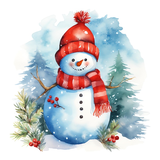 uma aquarela de um boneco de neve