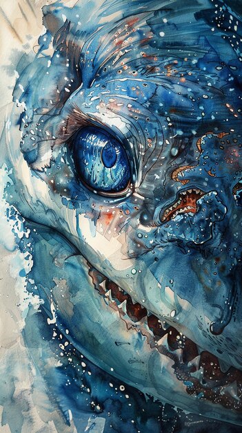 Foto uma aquarela em close de um olho de tubarão