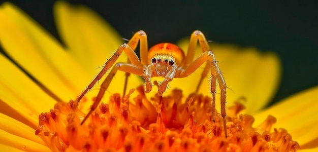 Foto uma aranha amarela em uma flor amarela