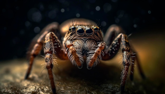 Uma aranha com olhos grandes está em uma rocha