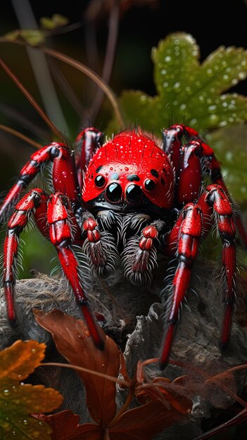 Foto uma aranha com olhos vermelhos e um rosto vermelho